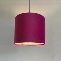 Hot Pink Velvet Drum Lampshade/ Ceiling Shade William Morris Blue Willow Interior - thumbnail 2
