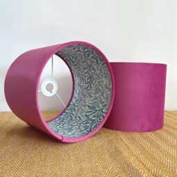 Hot Pink Velvet Drum Lampshade/ Ceiling Shade William Morris Blue Willow Interior - thumbnail 1