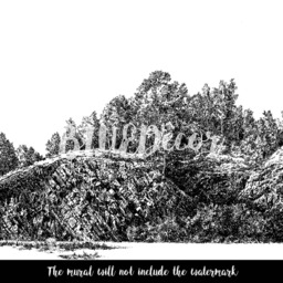 Black & White Stone Hill Wall Covering, Removable Wallpaper, Hand Drawn, Mural, Peel Stick, Repositionable, Decal, Art #39 - thumbnail 3