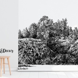 Black & White Stone Hill Wall Covering, Removable Wallpaper, Hand Drawn, Mural, Peel Stick, Repositionable, Decal, Art #39 - thumbnail 2
