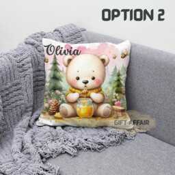 Personalised Baby Bear Cushion Cover Woodland Nursery Decor - thumbnail 2