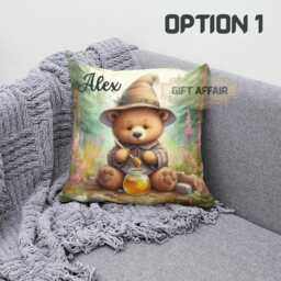 Personalised Baby Bear Cushion Cover Woodland Nursery Decor - thumbnail 1