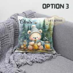 Personalised Baby Bear Cushion Cover Woodland Nursery Decor - thumbnail 3