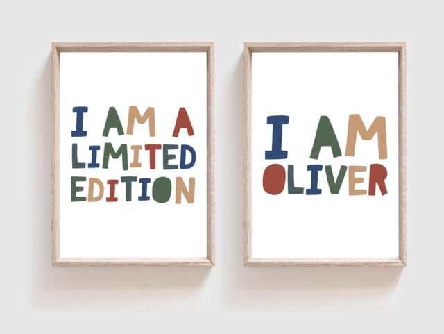 Set Of 2 Boys Nursery Prints, Personalised Name Wall Art, Bedroom Playroom Toddler - image 1