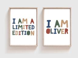Set Of 2 Boys Nursery Prints, Personalised Name Wall Art, Bedroom Playroom Toddler - thumbnail 1