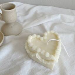 Lace Edge Cream Cake Candle, Soy Beeswax, Birthday Gift For Her, Handmade Home Decor - thumbnail 2