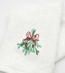 Embroidered Mistletoe Hand Towel Christmas Holiday Decor - 50x90cm - thumbnail 3