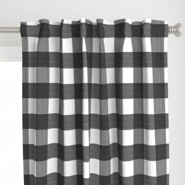 Gingham Curtain Panel - Classic Plaid Buffalo Check Nursery Watercolor Custom Black 3 - image 1