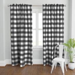Gingham Curtain Panel - Classic Plaid Buffalo Check Nursery Watercolor Custom Black 3 - thumbnail 2