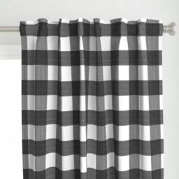 Gingham Curtain Panel - Classic Plaid Buffalo Check Nursery Watercolor Custom Black 3 - thumbnail 1