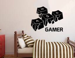 Gamer Wall Decal Wasd Keys, Video Game Room Decor 3084 - thumbnail 1