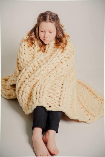 Hand Knit Chunky Merino Wool Blanket, Champagne - image 1
