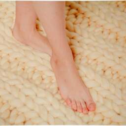 Hand Knit Chunky Merino Wool Blanket, Champagne - thumbnail 3
