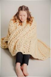 Hand Knit Chunky Merino Wool Blanket, Champagne