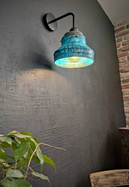 Industrial Copper Sconce - Rustic Patina Wall Lamp, Handmade Fixture - image 1