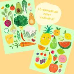 Happy Fruit Print - Cute Fruity Apple Banana Berry Kids Vegan Vegetarian Food Kitchen Gift Wall Art Home Decor Poster - thumbnail 2