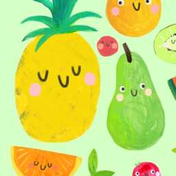 Happy Fruit Print - Cute Fruity Apple Banana Berry Kids Vegan Vegetarian Food Kitchen Gift Wall Art Home Decor Poster - thumbnail 3