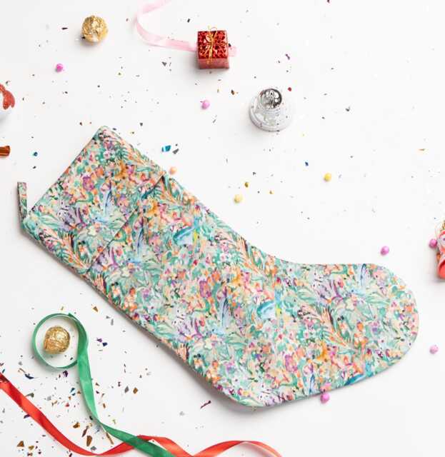 Luxury Mulberry Silk Christmas Stocking, Handpainted Design, Padded, Loop For Hanging, Gift Christmas, Unique Home Decor - image 1