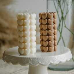 Beige Heart Pillar Candle - Handmade Neutral Decor Modern Romantic Gift - thumbnail 4
