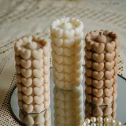 Beige Heart Pillar Candle - Handmade Neutral Decor Modern Romantic Gift - thumbnail 3