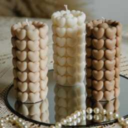 Beige Heart Pillar Candle - Handmade Neutral Decor Modern Romantic Gift - thumbnail 2