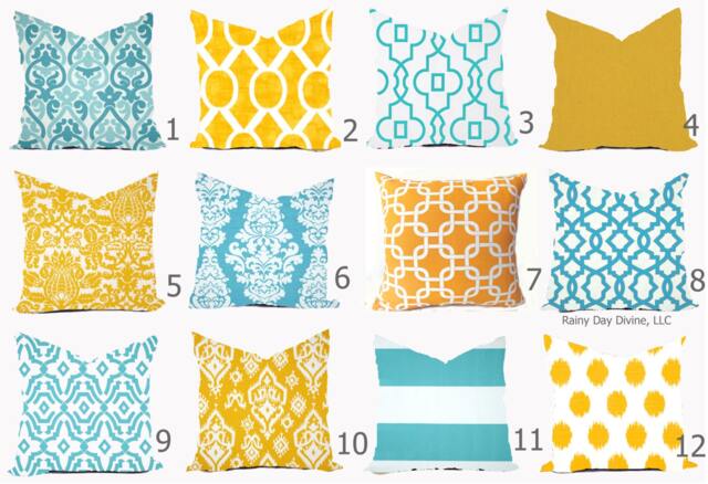Pillow Cover Throw Accent - Aqua Turquoise Blue Yellow Modern Lattice Ikat 16x16, 18x18 - image 1