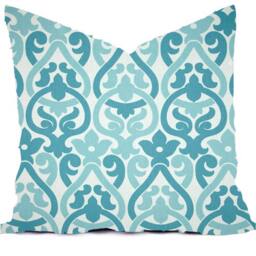 Pillow Cover Throw Accent - Aqua Turquoise Blue Yellow Modern Lattice Ikat 16x16, 18x18 - thumbnail 2
