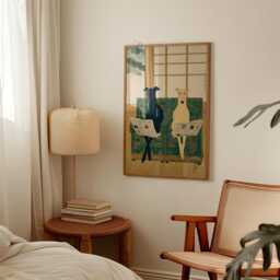 Greyhound & Whippet Poster Print - Japanese Interior Illustration Green Sofa Animal Artwork - thumbnail 3
