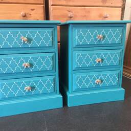 Pair Of Bedside Tables Painted Bespoke Moroccan Teal - thumbnail 2