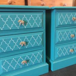 Pair Of Bedside Tables Painted Bespoke Moroccan Teal - thumbnail 3