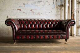 Handmade Traditional 3 Seater Antique Red Leather Chesterfield Sofa - thumbnail 1