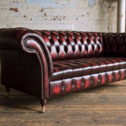 Handmade Traditional 3 Seater Antique Red Leather Chesterfield Sofa - thumbnail 2
