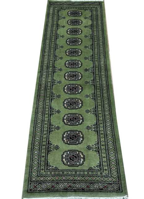 2x6 Green Color Bokhara Rug - 0.60x180 cm Hallway Stairs Bukhara Runner Woolen Afghan Silver - image 1