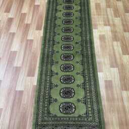 2x6 Green Color Bokhara Rug - 0.60x180 cm Hallway Stairs Bukhara Runner Woolen Afghan Silver - thumbnail 2