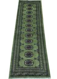2x6 Green Color Bokhara Rug - 0.60x180 cm Hallway Stairs Bukhara Runner Woolen Afghan Silver - thumbnail 1