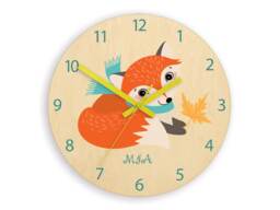 Kids Wall Clock - Fox Autumn With Personalizen Name, Wood Clock, Large Clock Childrens Room Wall Art Woodland - thumbnail 1