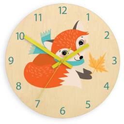 Kids Wall Clock - Fox Autumn With Personalizen Name, Wood Clock, Large Clock Childrens Room Wall Art Woodland - thumbnail 4
