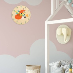 Kids Wall Clock - Fox Autumn With Personalizen Name, Wood Clock, Large Clock Childrens Room Wall Art Woodland - thumbnail 3