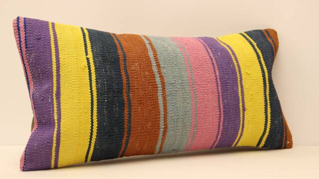 Handmade Lumbar Kilim Pillow 12x24Inch 30x60 cm Oriental Boho Turkish Small Oblong Kilim Cushion Covertribal Pillows 4Oaf-109 - image 1
