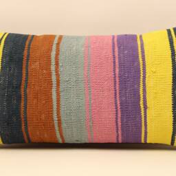 Handmade Lumbar Kilim Pillow 12x24Inch 30x60 cm Oriental Boho Turkish Small Oblong Kilim Cushion Covertribal Pillows 4Oaf-109 - thumbnail 2