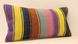 Handmade Lumbar Kilim Pillow 12x24Inch 30x60 cm Oriental Boho Turkish Small Oblong Kilim Cushion Covertribal Pillows 4Oaf-109 - thumbnail 1