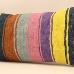 Handmade Lumbar Kilim Pillow 12x24Inch 30x60 cm Oriental Boho Turkish Small Oblong Kilim Cushion Covertribal Pillows 4Oaf-109 - thumbnail 3