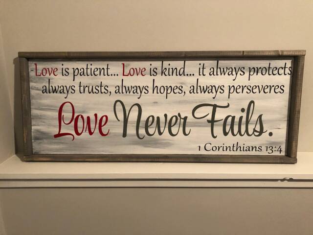 Love Is Patient Wood Sign, Scripture Wall Decor - 13x33.5