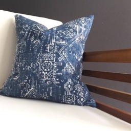 Indigo Pillow Cover, Blue Bobo Tribal Print Pillow, Many Sizes - thumbnail 2