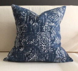 Indigo Pillow Cover, Blue Bobo Tribal Print Pillow, Many Sizes - thumbnail 1