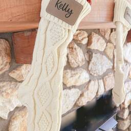 Personalized Knit Christmas Stocking - Engraved Vegan Leather Patch - thumbnail 3