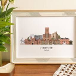 Guildford Skyline Print, Hand Drawn Illustrated Poster, Colourful Wall Art, Housewarming Gift, Detailed Surrey Cityscape - thumbnail 2