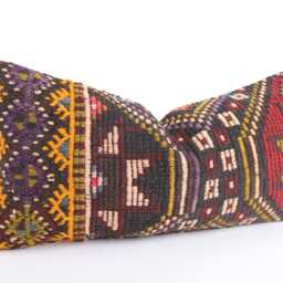 Kilim Lumbar Pillow Cover - 12x24 Turkish Bohemian Cushion - thumbnail 3