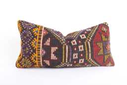 Kilim Lumbar Pillow Cover - 12x24 Turkish Bohemian Cushion - thumbnail 1