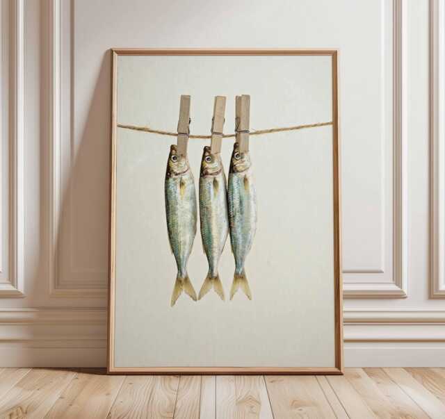 Sardine Wall Art, Quirky Fish Poster, Coastal Kitchen Decor, Nautical Print, Modern Minimalist Fishing Artwork, Sea Life Illustration - image 1